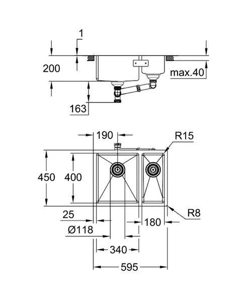 Grohe Мийка для кухні 585 x 450 мм, під стільницю, 1,5 чаши, матова (31577SD1) 31577SD1 фото