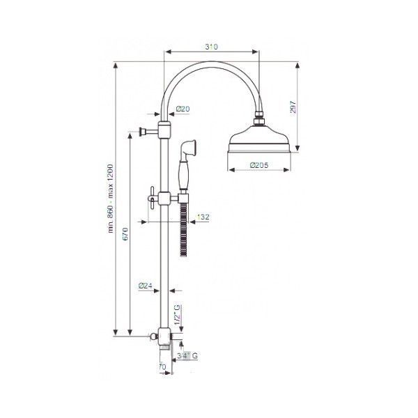 Колона EMMEVI 800мм для душу ANTICA CO2594Е BR бронза C02594E BR фото