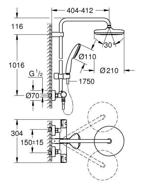 Grohe Tempesta System 210 Душова система з термостатом для настінного монтажу (26811001) 26811001 фото