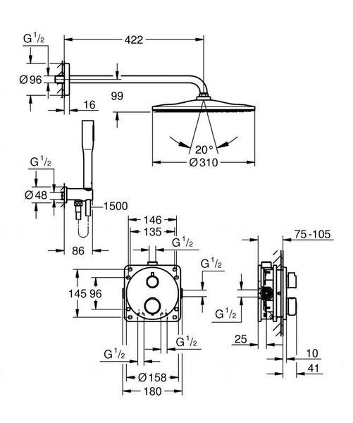 Grohe Grohtherm Душова система з термостатом прихованого монтажу з Rainshower Mono 310 (34869000) 34869000 фото
