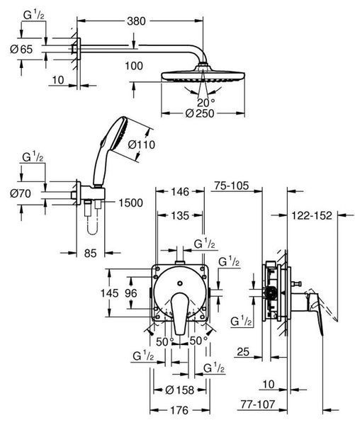 Grohe BauEdge Прихована душова система з Tempesta 250 (25290000) 25290000 фото