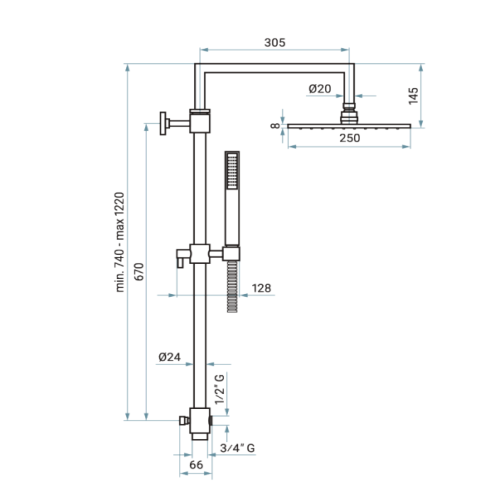 Колона EMMEVI 800мм для душа QUADRA CO2595 CR хром C02595 CR фото