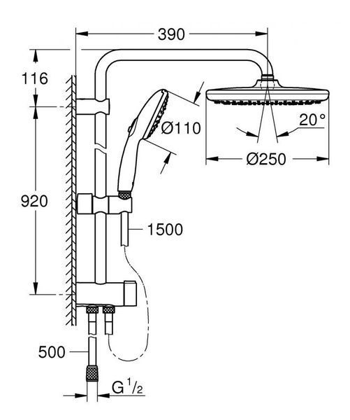 Grohe Tempesta System 250 Душова система Flex із перемикачем настінного монтажу (26675001) 26675001 фото
