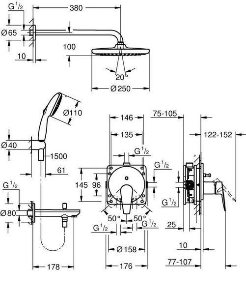 Grohe BauEdge Скрытая душевая система с Tempesta 250 (25291000) 25291000 фото