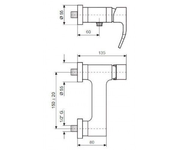 Смеситель EMMEVI NIAGARA для душа б/акс хром CR74002 CSP74002 фото