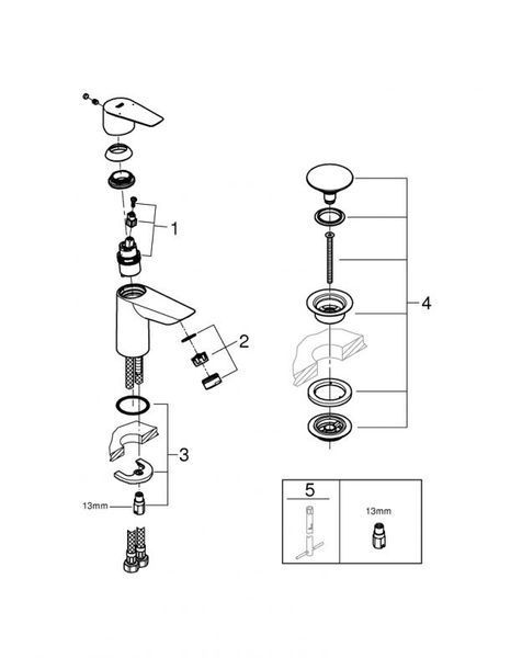 Grohe BauEdge New Смеситель однорычажный для раковины S-Size + нажимной донный клапан (23895001) 23895001 фото