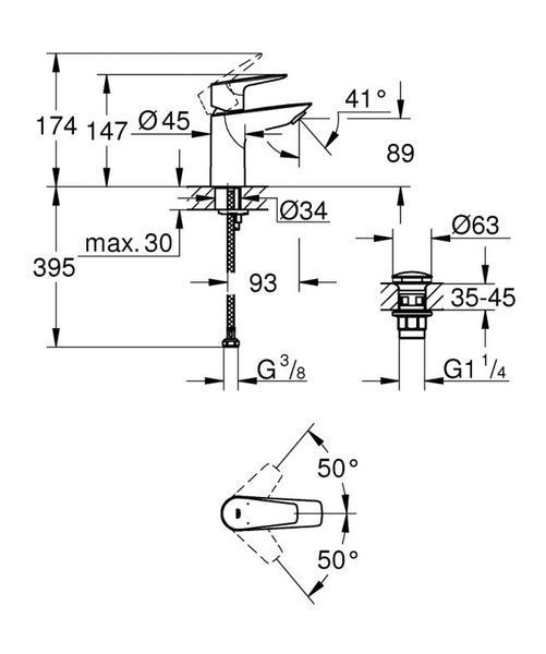 Grohe BauEdge New Смеситель однорычажный для раковины S-Size + нажимной донный клапан (23895001) 23895001 фото
