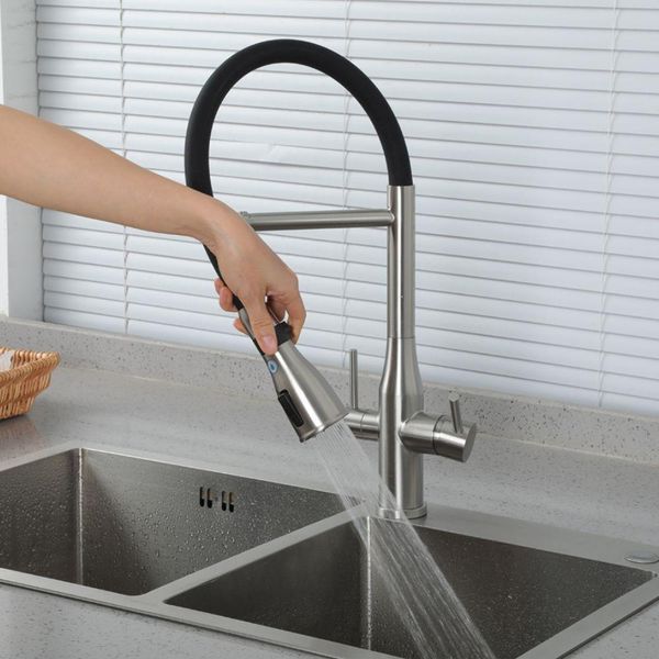 Смеситель для кухни GAPPO G4399-75 с подключением фильтра питьевой воды, с фиксатором, сатин/черный 1045708 фото