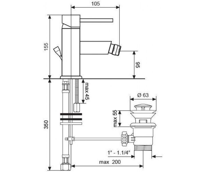 Змішувач EMMEVI PIPER біде хром CR45004 SC45004 фото