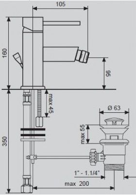 Змішувач EMMEVI PIPER біде хром CR45004 NS45004 фото