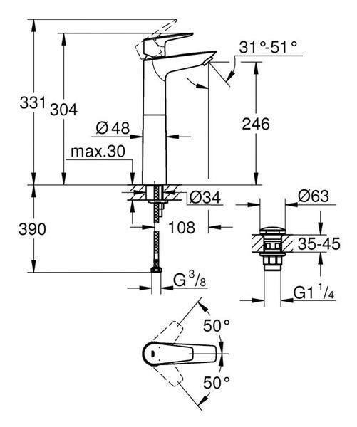 Grohe QuickFix StartEdge Одноважільний змішувач для раковини XL-Size (23777001) 23777001 фото