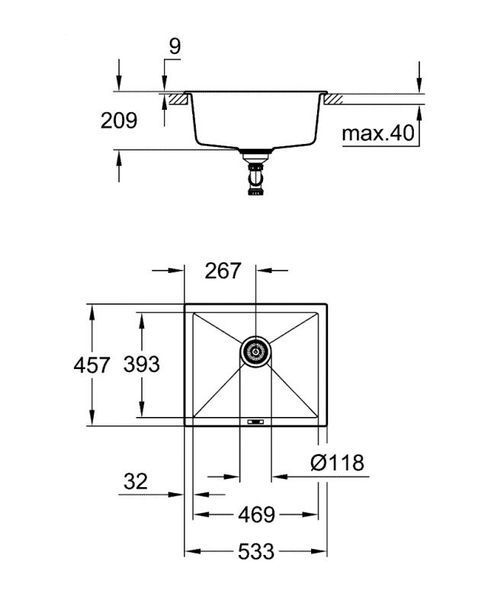 Grohe Мийка для кухні 533 x 457 мм, Granite Black (31654AP0) 31654AP0 фото