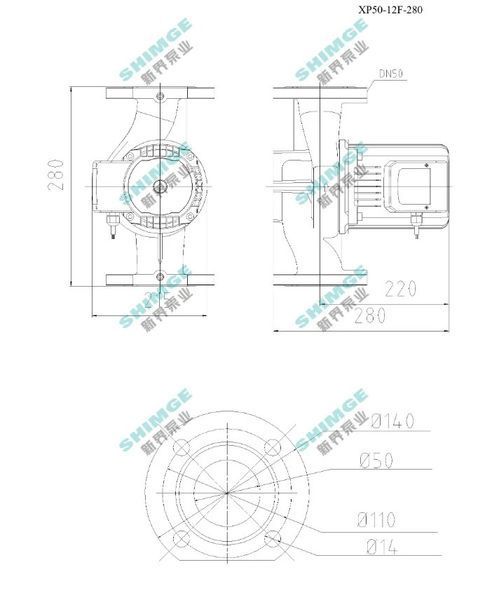 Насос циркуляційний SHIMGE XP50-12F-280, фланець, Qmax 360л/хв, 1,0 кВт 1037804 фото