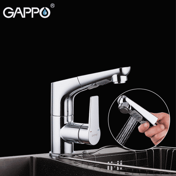 Смеситель для кухни GAPPO G1299 с выдвижным изливом, хром 1037419 фото