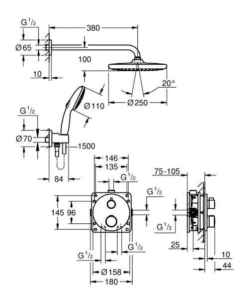 Grohe Grohtherm Душевая система скрытого монтажа с Tempesta 250 (34872000) 34872000 фото
