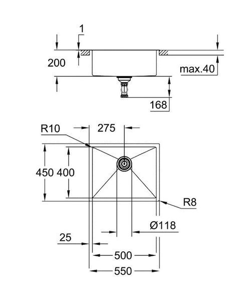 Grohe Мийка для кухні 550 x 450 мм, 1 чаша, матова (31726SD0) 31726SD0 фото