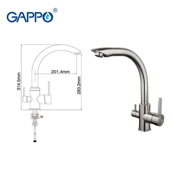 Змішувач для кухні пiд фiльтр GAPPO G4399, нержавіюча сталь 1034050 фото