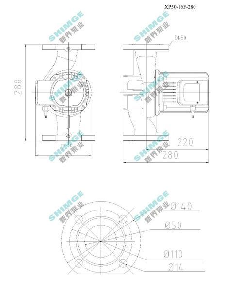 Насос циркуляційний SHIMGE XP50-16F-280, фланець, Qmax 380л/хв, 1,3 кВт 1037814 фото
