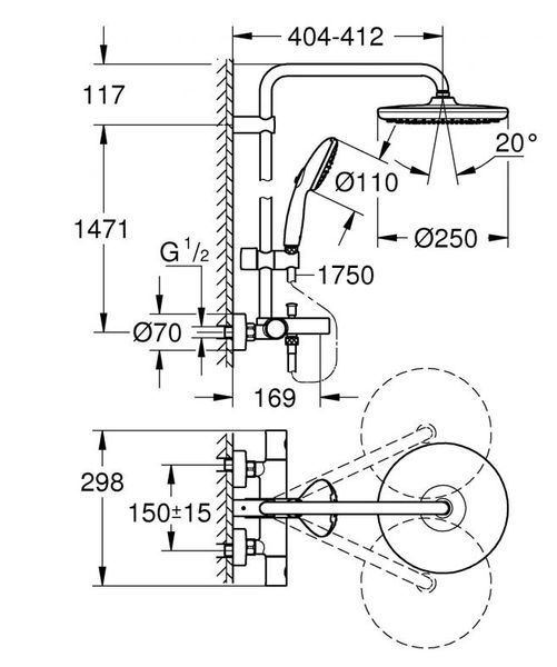 Grohe Tempesta System 250 Душевая система с термостатом для ванны (266722431 ) 266722431 фото