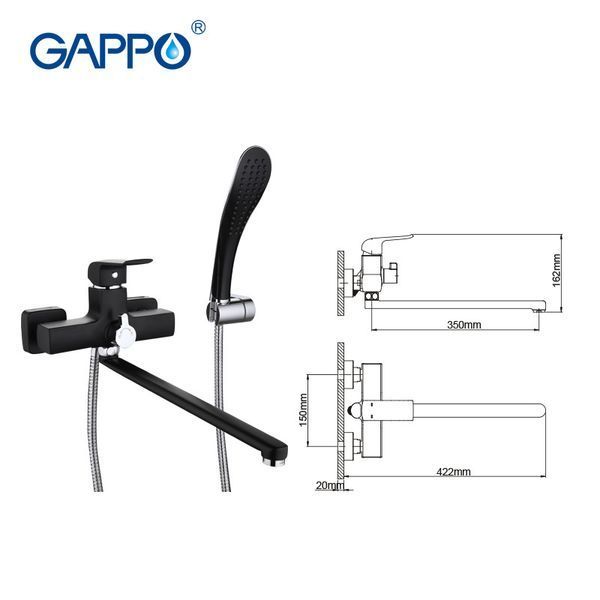 Змішувач для ванни GAPPO G2250, чорний 1033925 фото