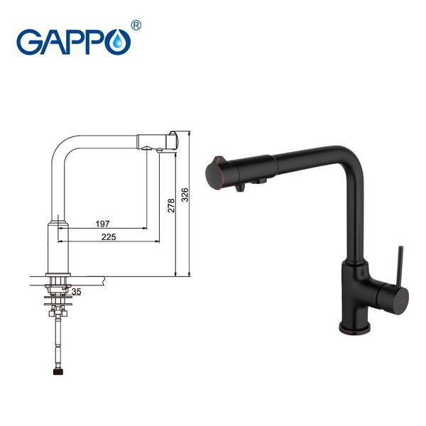 Смеситель для кухни GAPPO G4390-10 с подключением фильтра питьевой воды, черный 1037421 фото