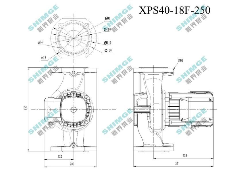 Насос циркуляційний SHIMGE XPS40-18F-250 380В мок. ротор 1,3 кВт Hmax 20,5м Qmax 265л/хв DN40 250мм+фл. 1048171 фото