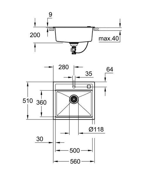 Grohe Мийка для кухні 560 x 510 мм, Granite Black (31651AP0) 31651AP0 фото
