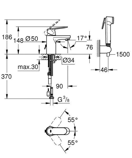 Grohe Eurosmart Cosmopolitan Одноважільний змішувач для раковини S-Size з гігієнічним душем (23125000) 23125000 фото