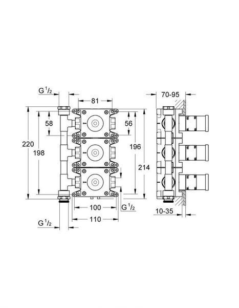 GROHE SPA Rapido C Вбудований блок на три виходи (35031000) 35031000 фото