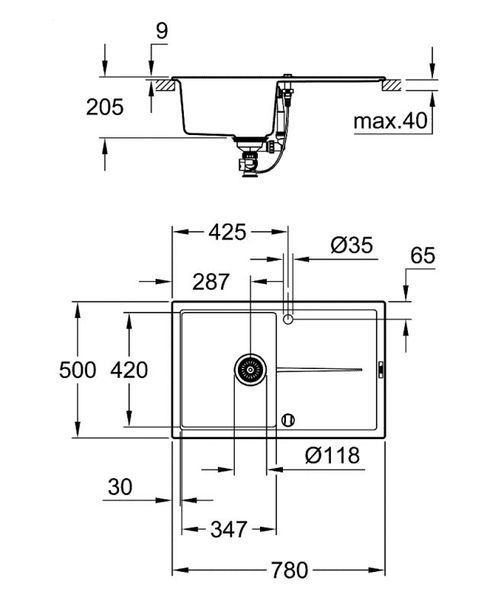 Grohe Мийка для кухні 780 x 500 мм, Granite Black (31639AP0) 31639AP0 фото