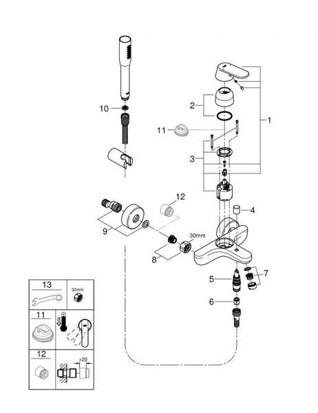 Grohe Eurosmart Cosmopolitan Смеситель однорычажный для ванны с душевым набором (32832000) 32832000 фото