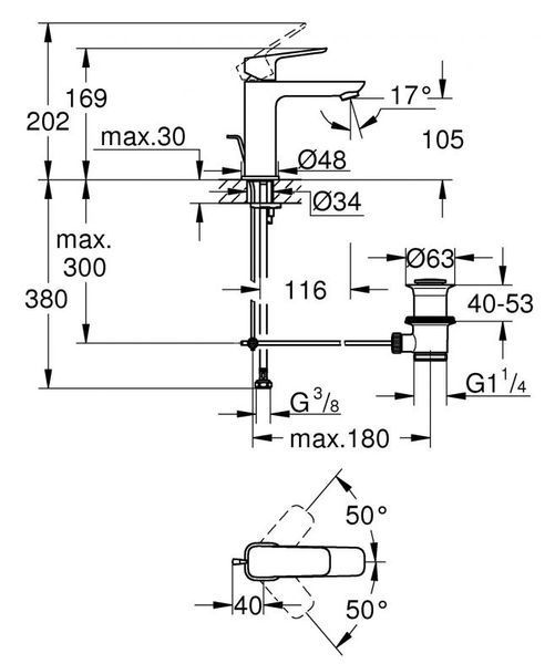 Grohe Cubeo Одноважільний змішувач для раковини M-розміру (1017492430) 1017492430 фото