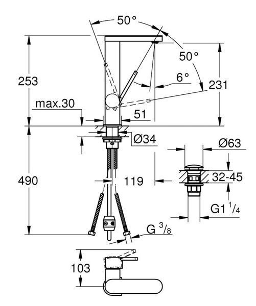 Grohe Plus Одноважільний змішувач для раковини, L-Size (23844003) 23844003 фото
