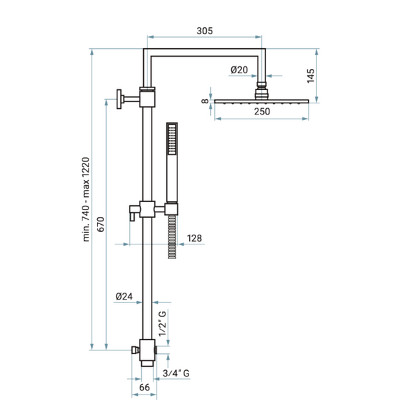 Колона EMMEVI 800мм для душу QUADRA CO2595 CR хром C02595 I CR фото