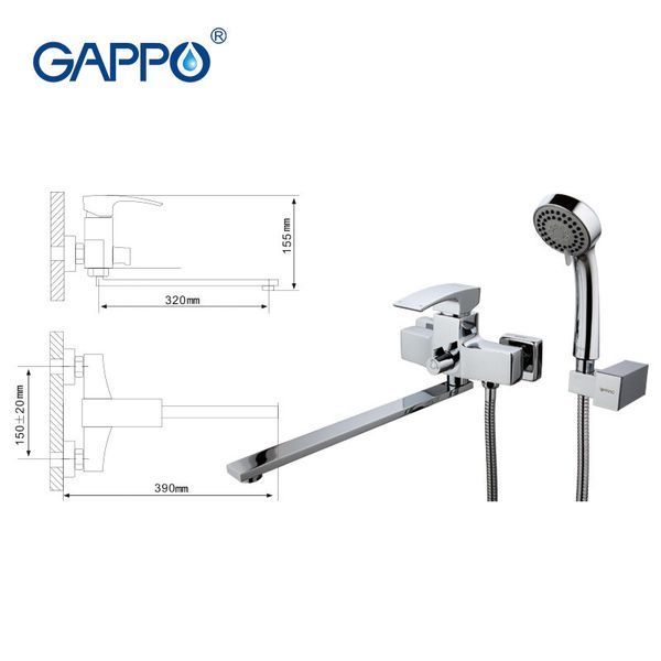 Смеситель для ванны GAPPO Jacob G2207, хром 1033980 фото