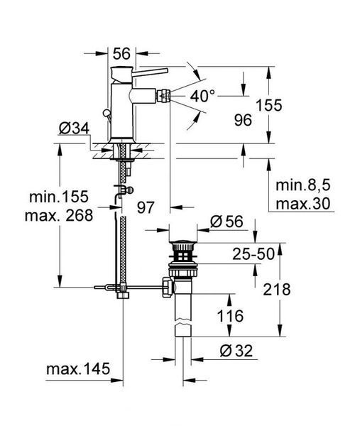 Grohe BauClassic Одноважільний змішувач для біде (32864000) 32864000 фото