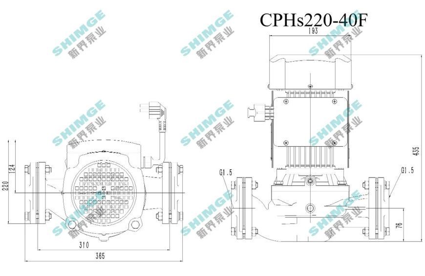 Насос циркуляційний SHIMGE CPHs220-40F-380, сухий ротор, Hmax 30м, Qmax 600 л/хв, 2,9 кВт 1047122 фото