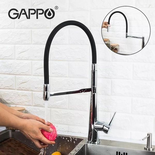 Змішувач з гнучким виливом для кухні GAPPO G4398-15, 2 режими, чорний/хром 1041641 фото